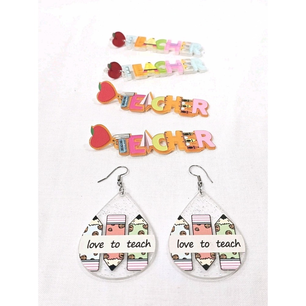 Lot of 3 Teacher Earrings Sets Acrylic Dangle Earrings Back to School Gifts Mom - Picture 1 of 8